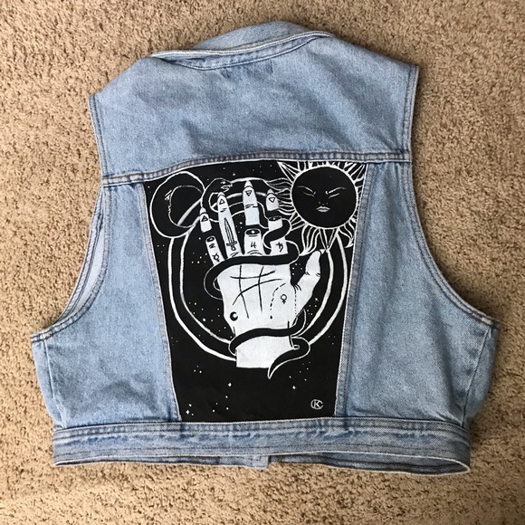Custom Hand Painted Palmistry Denim Vest - Large - Picture 3 of 8
